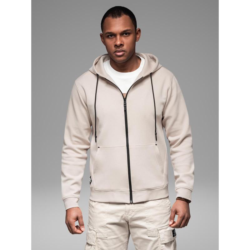 Mikina s rozepínací kapucí ve streetwearovém stylu – písková V6 OM-SSZP-0213
