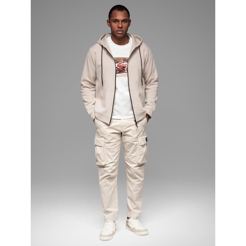 Mikina s rozepínací kapucí ve streetwearovém stylu – písková V6 OM-SSZP-0213