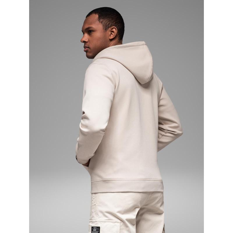 Mikina s rozepínací kapucí ve streetwearovém stylu – písková V6 OM-SSZP-0213