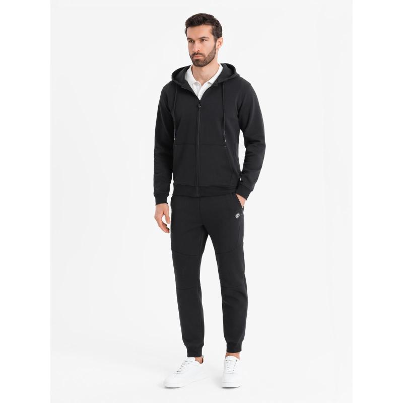 Pánské tepláky s žebrovanými manžetami a ozdobným zipem - černé V3 OM-PASK-0226