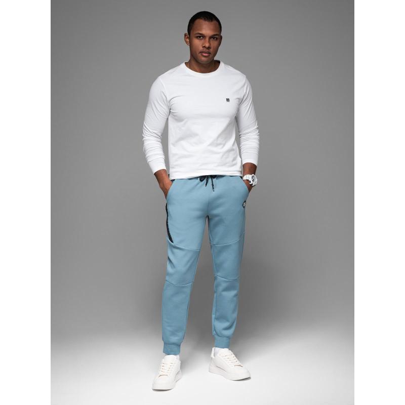 Férfi melegítőnadrág bordás szegéllyel és díszes cipzárral - világoskék V4 OM-PASK-0226