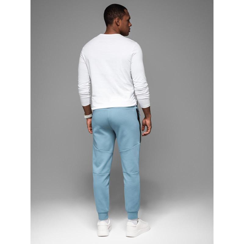 Férfi melegítőnadrág bordás szegéllyel és díszes cipzárral - világoskék V4 OM-PASK-0226