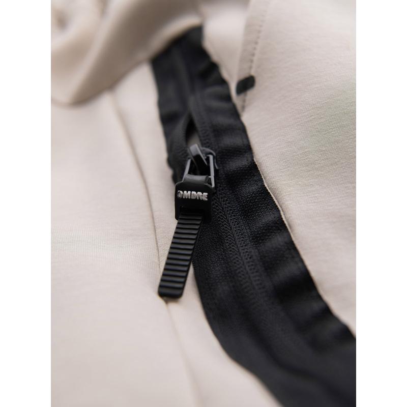 Pánské tepláky s žebrovanými manžetami a ozdobným zipem - pískové V6 OM-PASK-0226