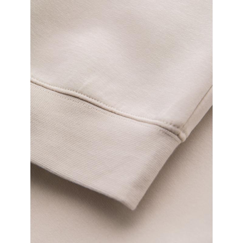 Pánské tepláky s žebrovanými manžetami a ozdobným zipem - pískové V6 OM-PASK-0226