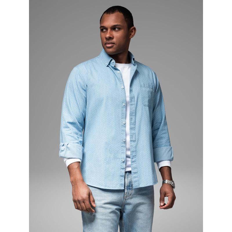 Férfi mintás vékony farmering zsebbel - világoskék V1 OM-SHDS-0179