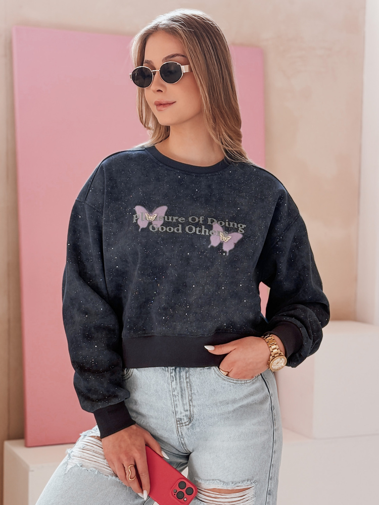 Dámská oversize mikina tie-dye s motýly SPARKI tmavě modrá