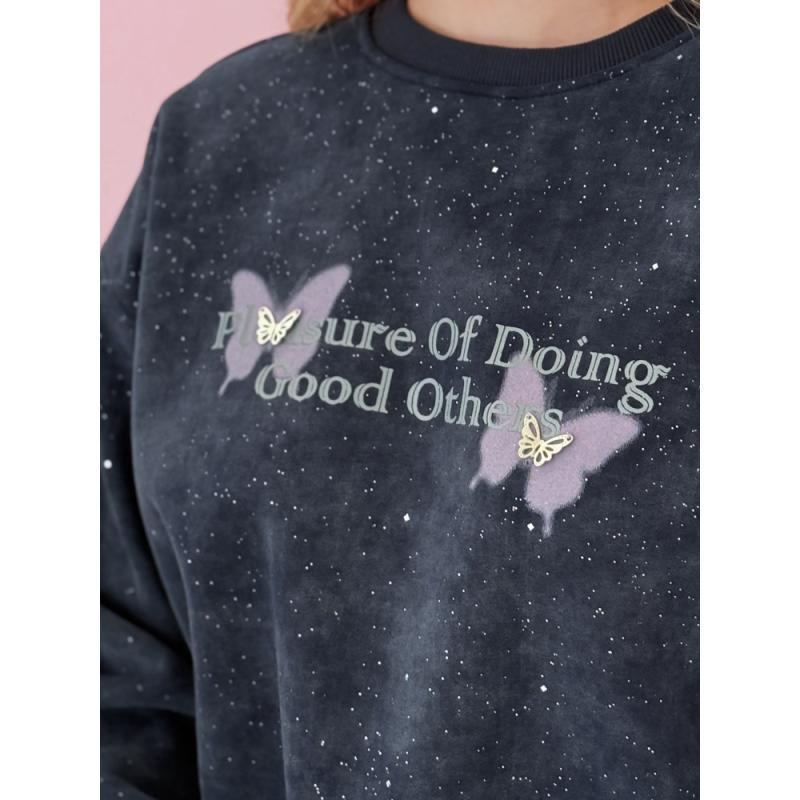 Női oversize tie-dye pulóver pillangókkal SPARKI sötétkék