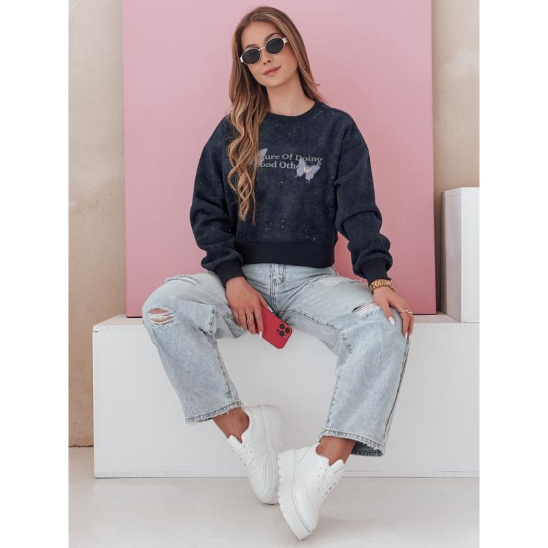 Női oversize tie-dye pulóver pillangókkal SPARKI sötétkék