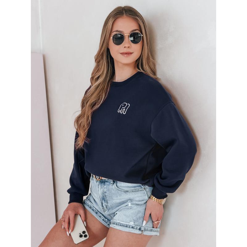 Női oversize pulóver hímzéssel SOFTSLON, sötétkék