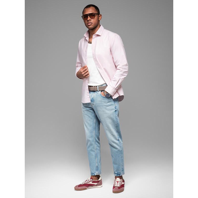 Bavlněná pastelová pánská oxfordská košile - broskvová V1 OM-SHOS-0183