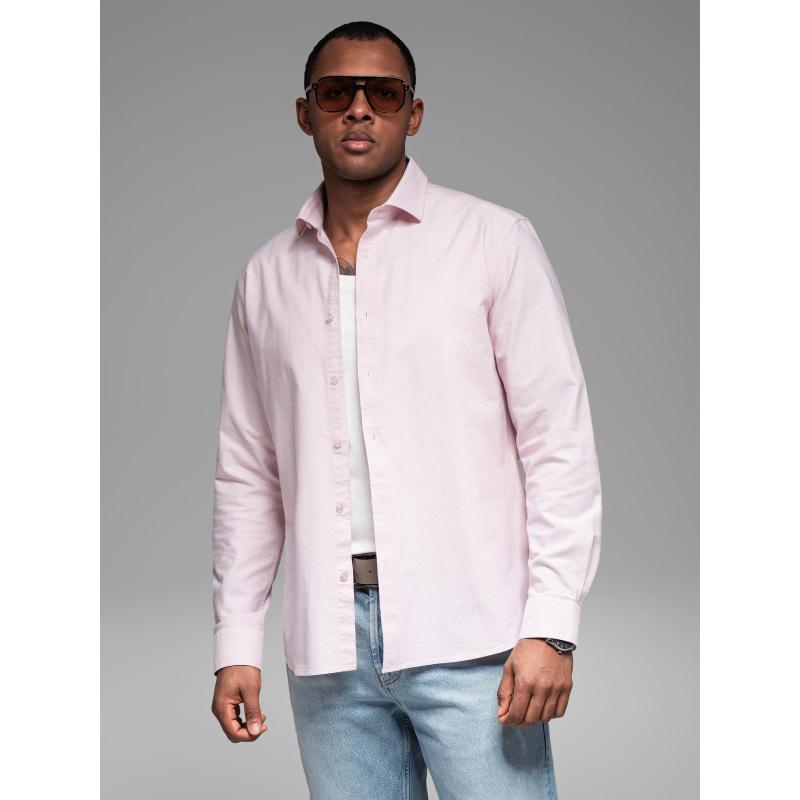 Bavlněná pastelová pánská oxfordská košile - broskvová V1 OM-SHOS-0183