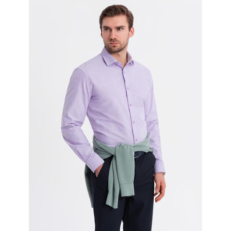 Pánská bavlněná pastelová oxfordská košile – levandulová V2 OM-SHOS-0183
