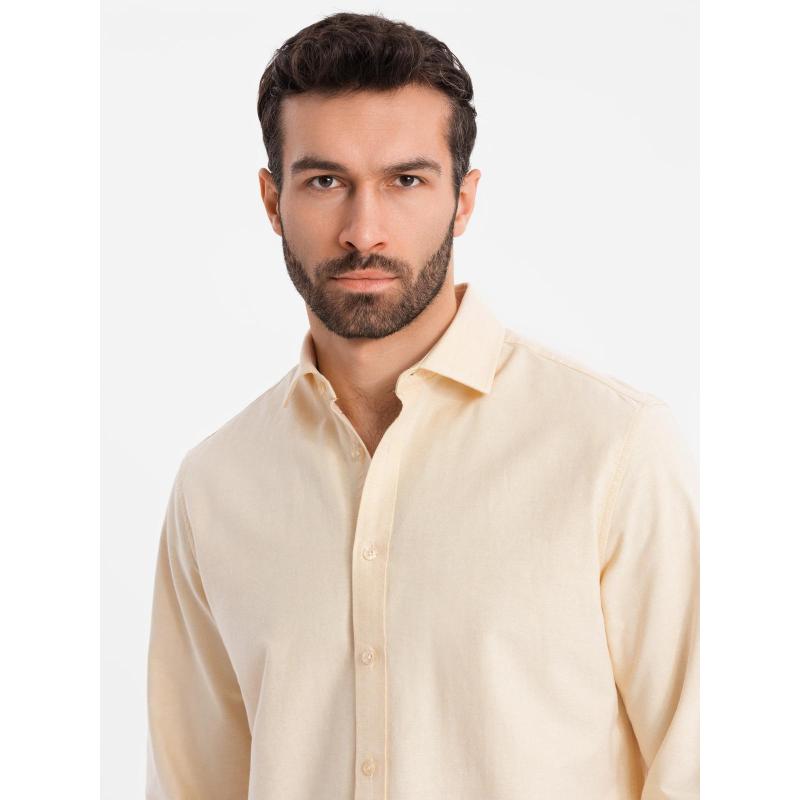 Pánská pastelová bavlněná oxfordská košile – jasně žlutá V3 OM-SHOS-0183