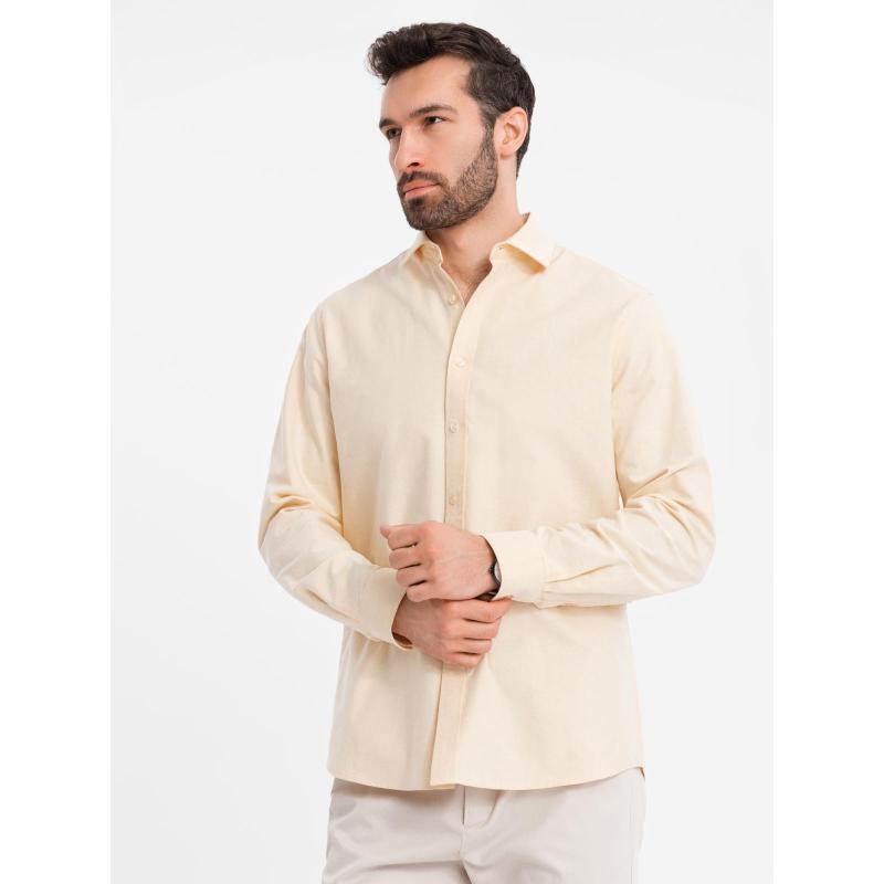 Pánská pastelová bavlněná oxfordská košile – jasně žlutá V3 OM-SHOS-0183