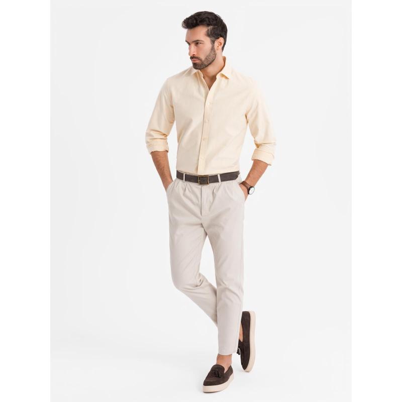 Pánská pastelová bavlněná oxfordská košile – jasně žlutá V3 OM-SHOS-0183