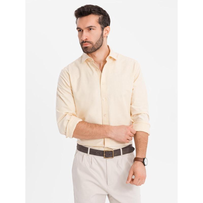 Pánská pastelová bavlněná oxfordská košile – jasně žlutá V3 OM-SHOS-0183