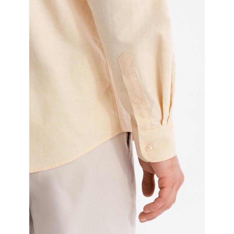 Pánská pastelová bavlněná oxfordská košile – jasně žlutá V3 OM-SHOS-0183