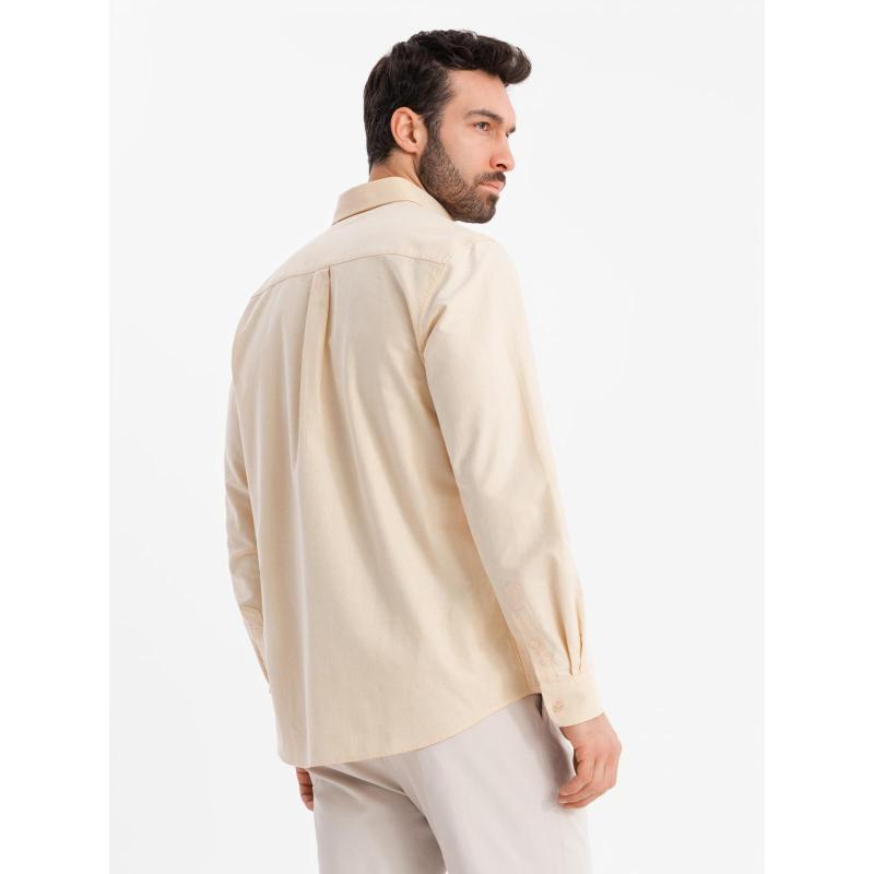 Pánská pastelová bavlněná oxfordská košile – jasně žlutá V3 OM-SHOS-0183