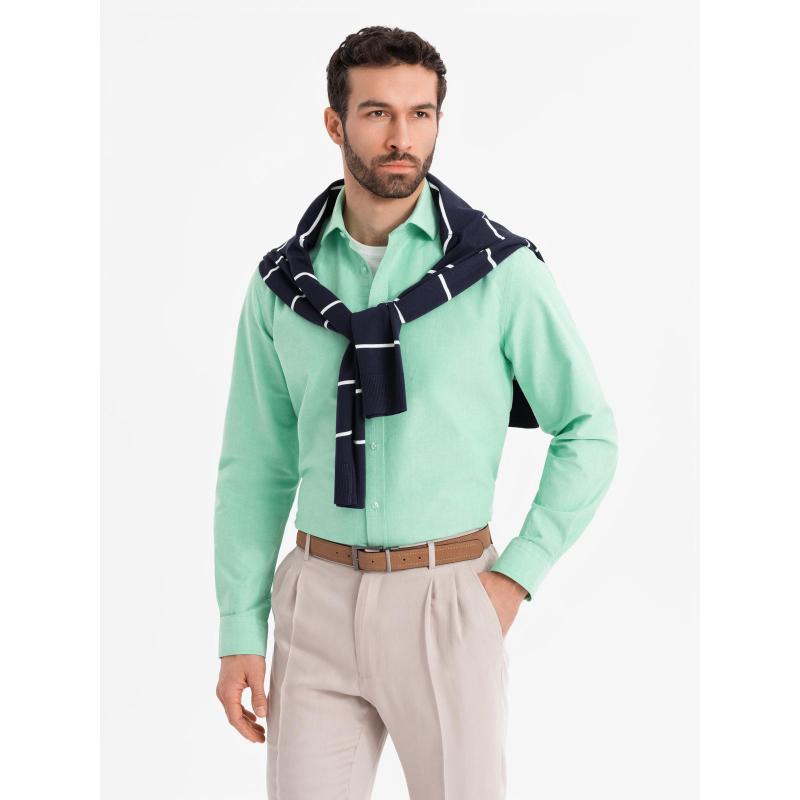 Pánská pastelová bavlněná oxfordská košile – mátová V4 OM-SHOS-0183