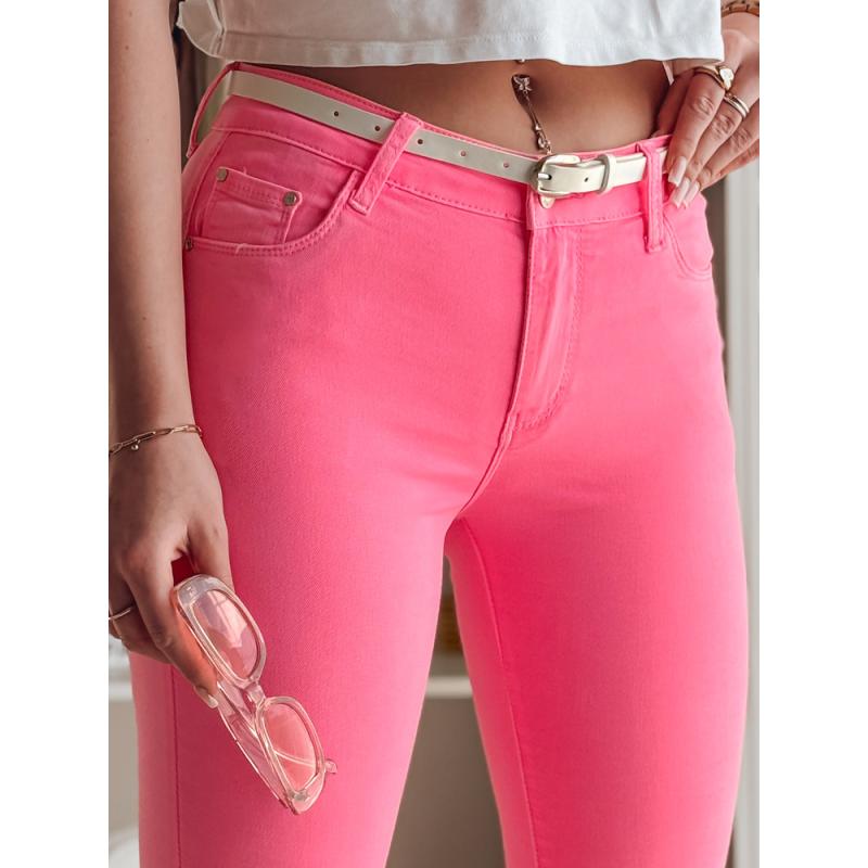 Dámské skinny kalhoty s páskem VIVASKIN růžové