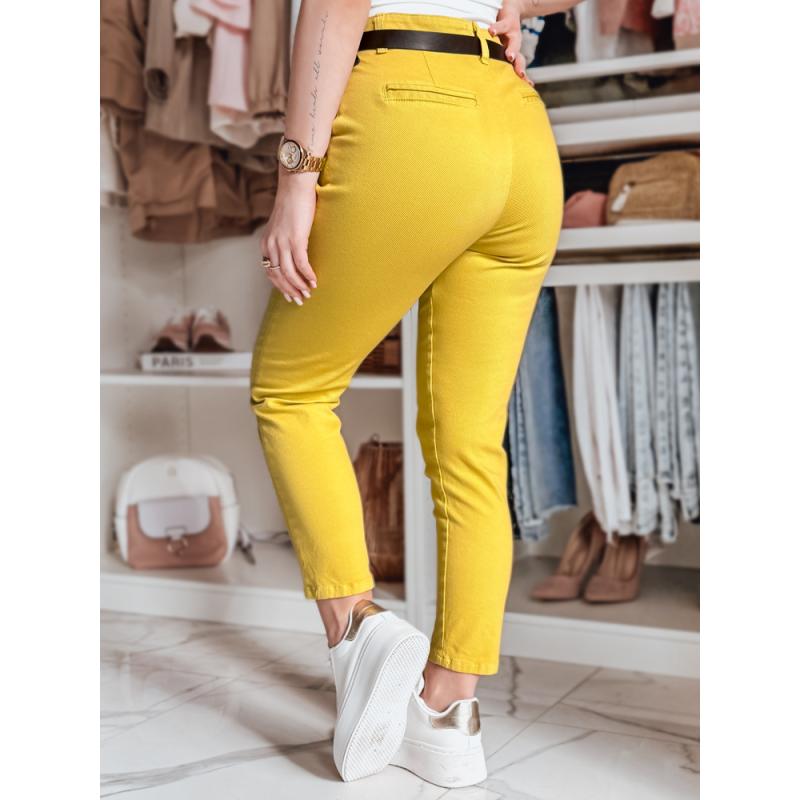 Dámské slim fit kalhoty s páskem TAIRONIK hořčičné