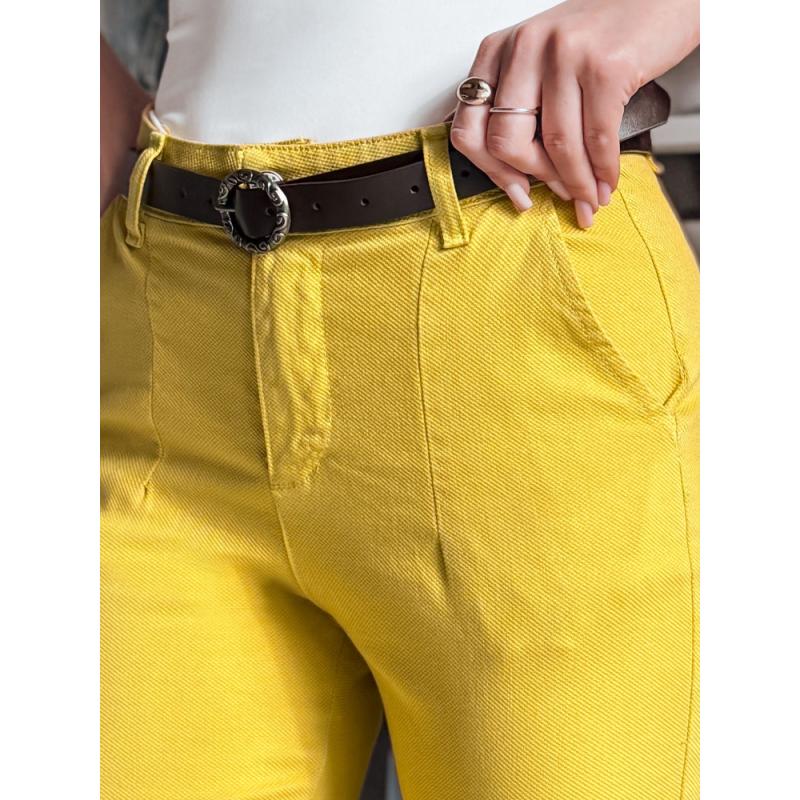 Dámské slim fit kalhoty s páskem TAIRONIK hořčičné