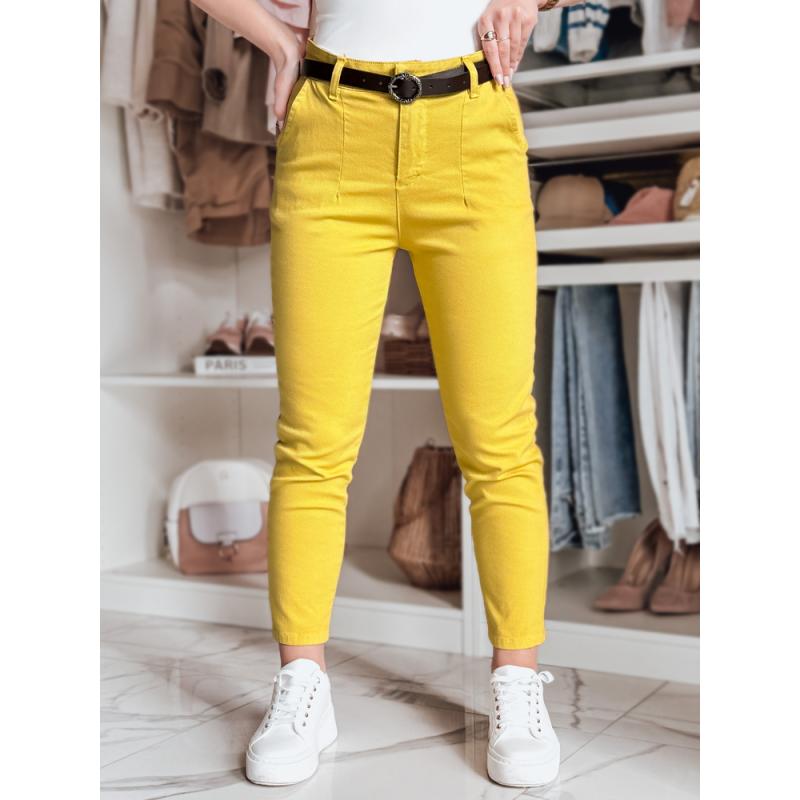 Dámské slim fit kalhoty s páskem TAIRONIK hořčičné