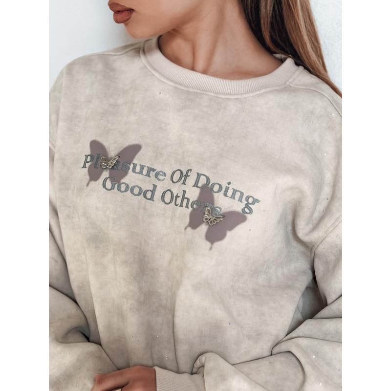 Női oversize pulóver batikolt pillangós nyomtatással SPARKI, szürke