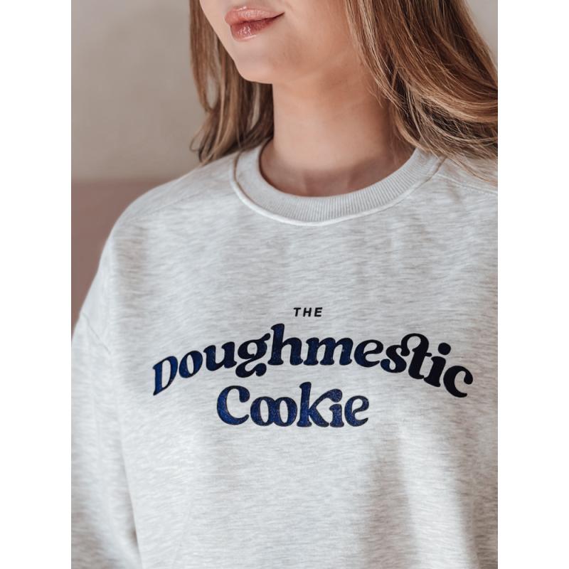 Női oversize pulóver COOKIES nyomtatással, világosszürke