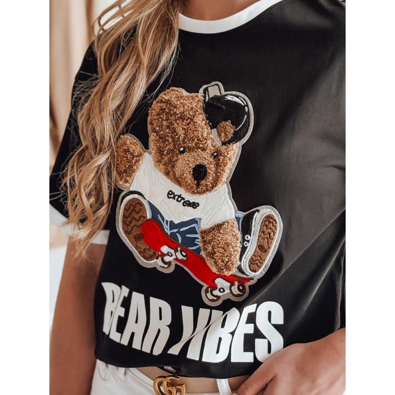 Dámské tričko oversize s výšivkou medvídka MISIONISTA černá