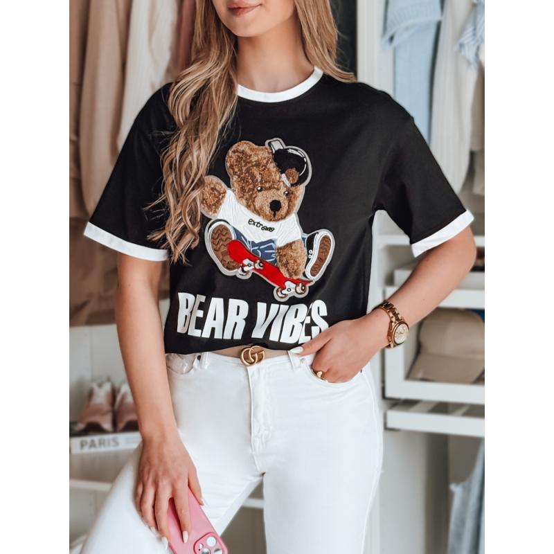 Dámské tričko oversize s výšivkou medvídka MISIONISTA černá