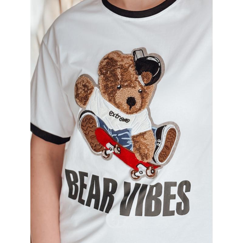 Dámské tričko oversize s výšivkou medvídka MISIONISTA bílé