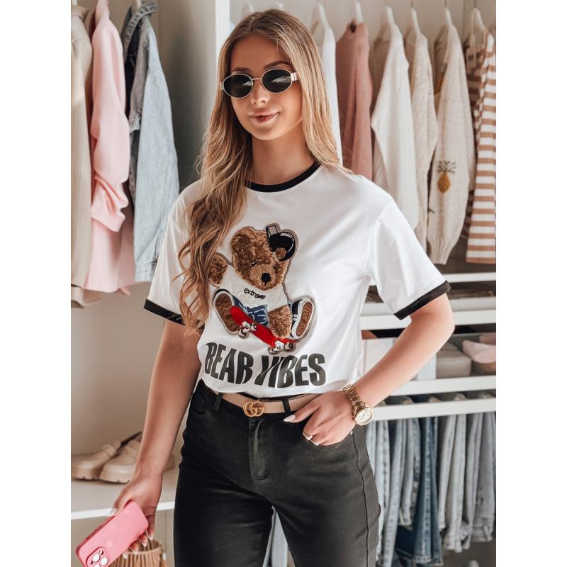 Dámské tričko oversize s výšivkou medvídka MISIONISTA bílé