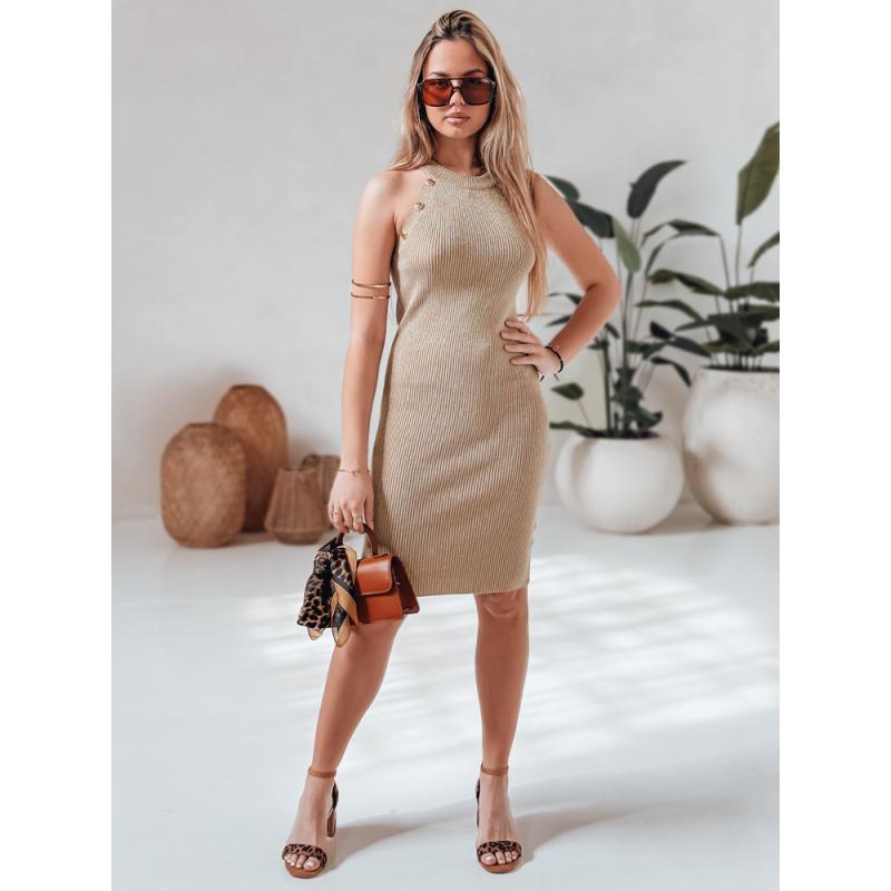 Pruhované midi šaty GLAMMID tmavě béžové