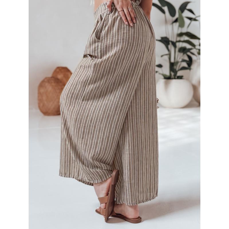 Pruhované dámské kalhoty MODERESS s širokými nohavicemi hnědé