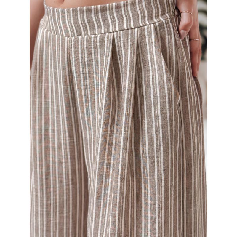 Pruhované dámské kalhoty MODERESS s širokými nohavicemi hnědé