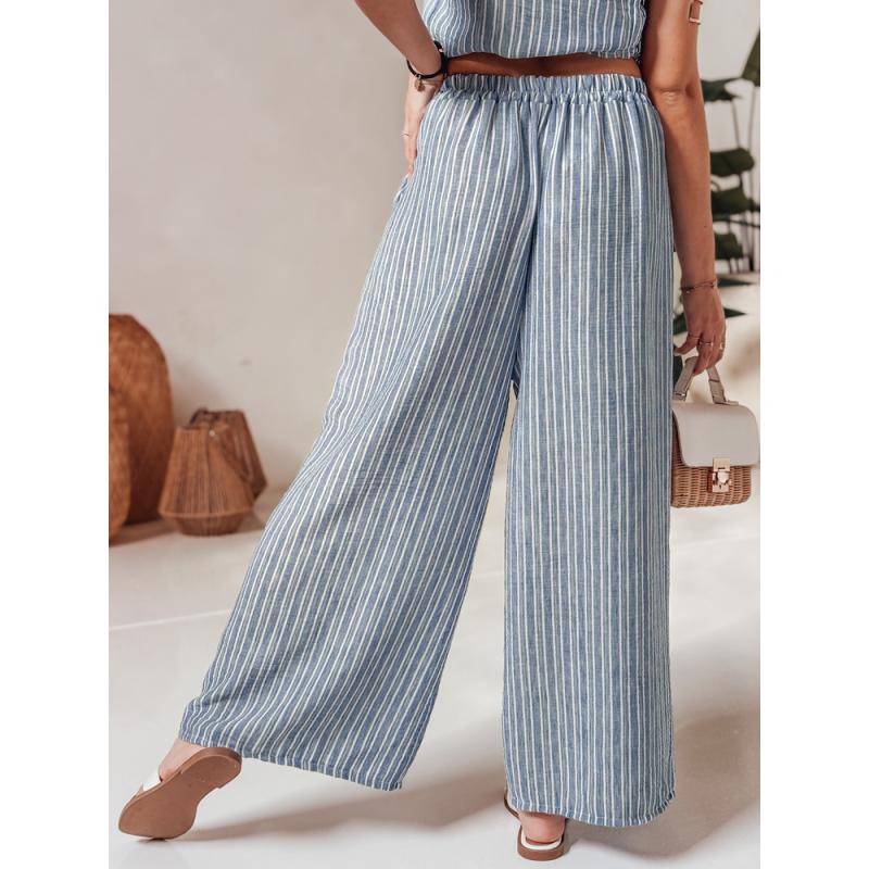 Pruhované dámské kalhoty MODERESS se širokými nohavicemi modré