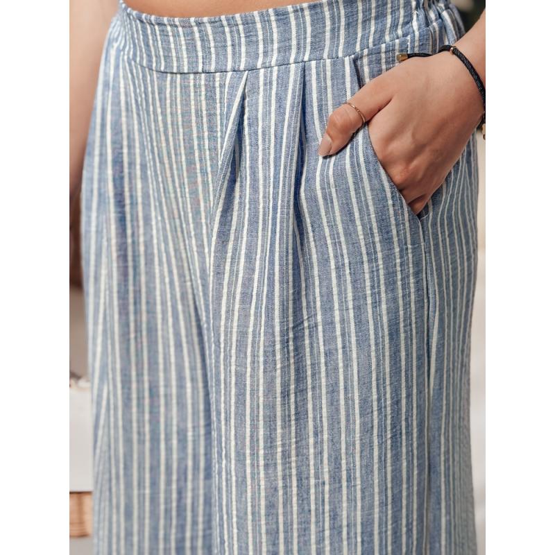Pruhované dámské kalhoty MODERESS se širokými nohavicemi modré