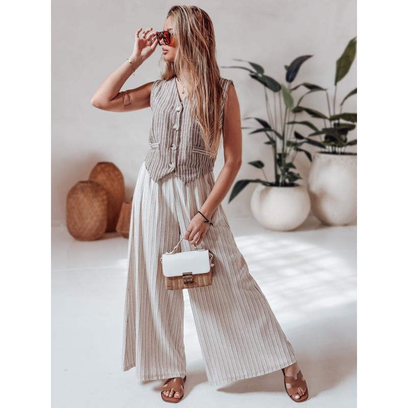 Női széles szárú nadrág övvel SUMMERLINE bézs színű