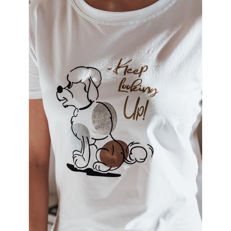 Női póló pudlival LUMIFITU fehér