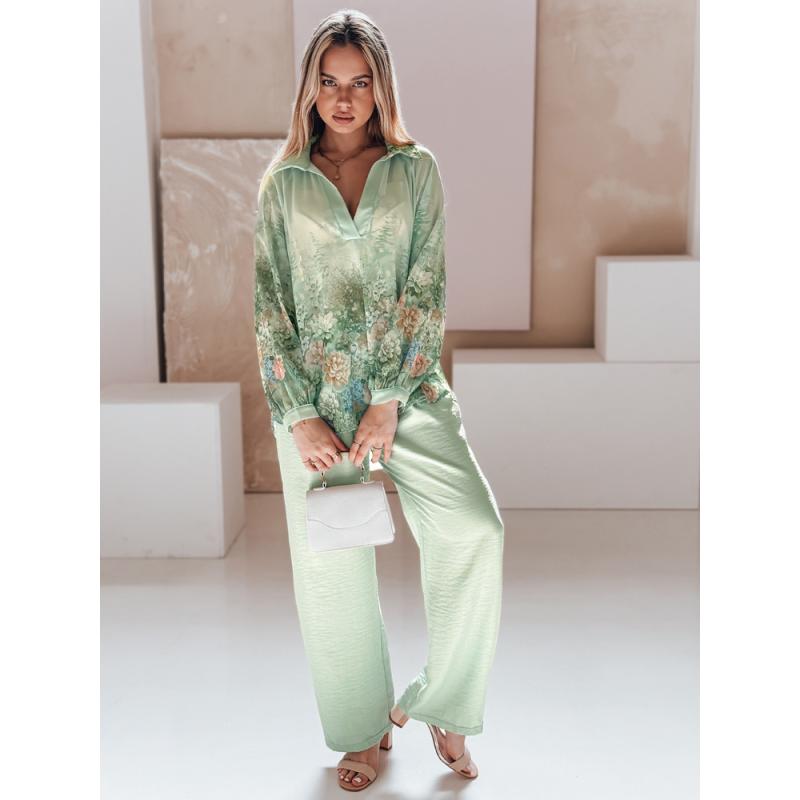 Dámske nohavice so širokými nohavicami MILLIVIO zelené