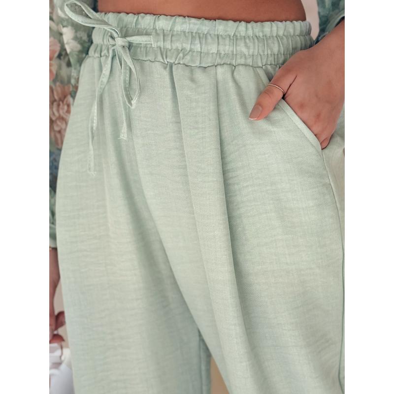 Dámske nohavice so širokými nohavicami MILLIVIO zelené