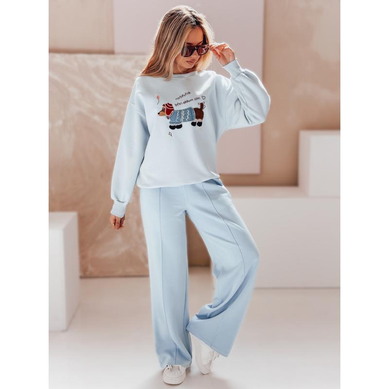 Női oversize pulóver DOGSWEETY hímzéssel, kék