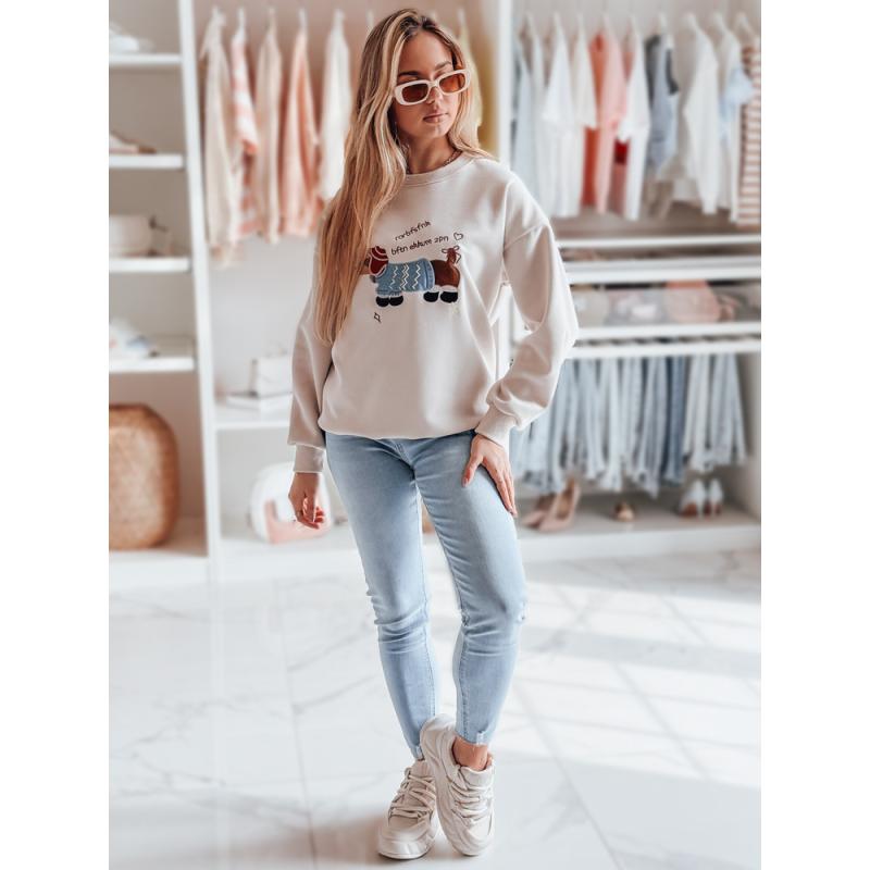 Női oversize pulóver DOGSWEETY hímzéssel, cappuccino