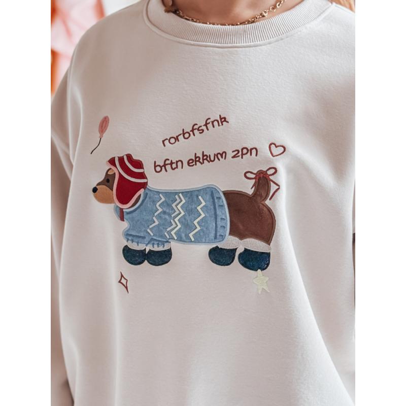 Női oversize pulóver DOGSWEETY hímzéssel, cappuccino