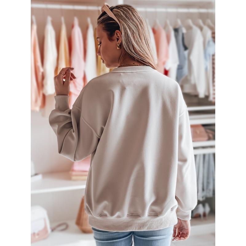 Női oversize pulóver DOGSWEETY hímzéssel, cappuccino
