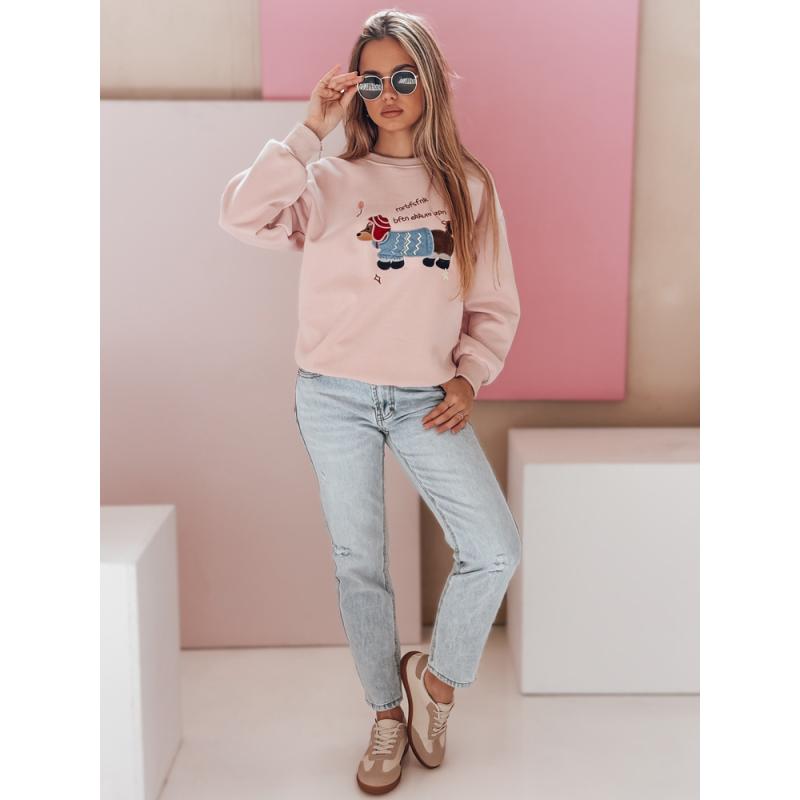 Női oversize pulóver DOGSWEETY hímzéssel, rózsaszín