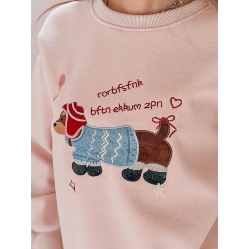 Női oversize pulóver DOGSWEETY hímzéssel, rózsaszín