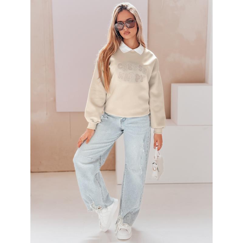 Női oversize pulóver HAPIRES cappuccino nyomtatással