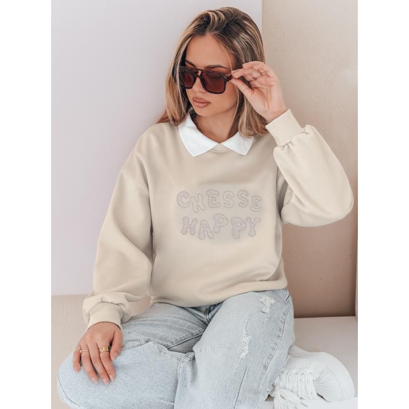 Női oversize pulóver HAPIRES cappuccino nyomtatással